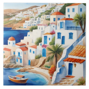 Azulejo De Cerâmica Aldeia Grega pelo Mar, Grécia de Souvenir