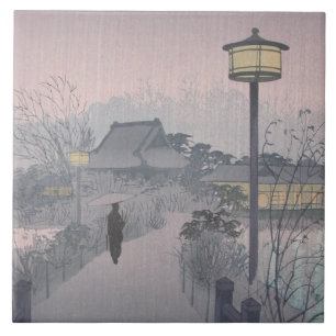 Azulejo De Cerâmica Aldeia Shinobazu de Chuva Noturna Roxa Púrpura Fe