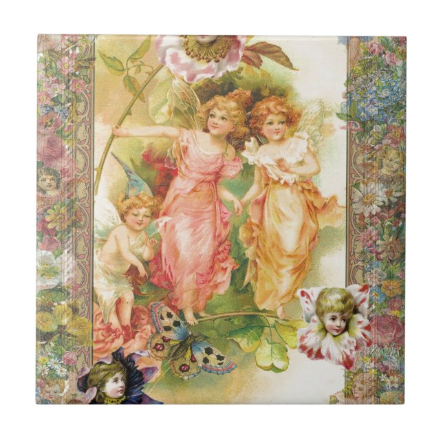 Azulejo De Cerâmica Alegria - anjos e flores (Frente)