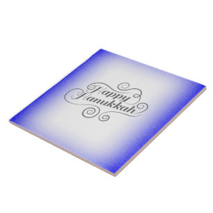 Azulejo De Cerâmica Alegria Azul e Branca de Hanukkah