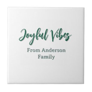 Azulejo De Cerâmica Alegria vibe o nome da família de Natal verde