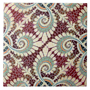 Azulejo De Cerâmica Alemão Floral Maroon Art Nouveau Jugendstil