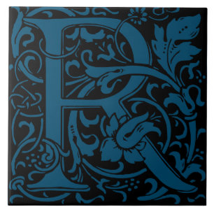 Azulejo De Cerâmica Alfabeto Arte Nova de William Morris Folha Carta R