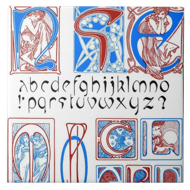 Azulejo De Cerâmica Alfabetos do Estilo Art Nouveau, Mucha (Frente)