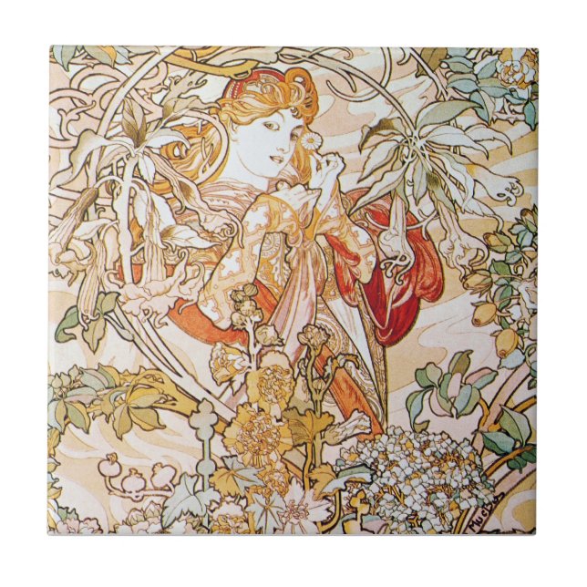 Azulejo De Cerâmica Alfons Mucha Art (Frente)