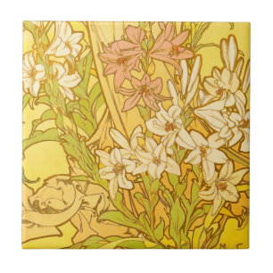 Azulejo De Cerâmica Alfonse Mucha Art Nouveau Lily Flores