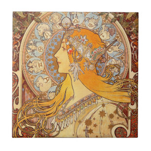 Azulejo De Cerâmica Alfonse Mucha Zodiac Art Nouveau Mulher