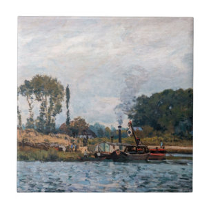 Azulejo De Cerâmica Alfred Sisley - Barcos na Eclusa de Bougival