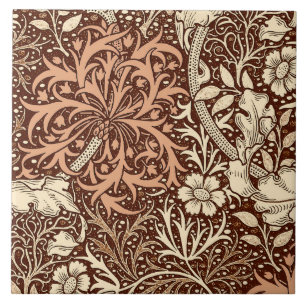 Azulejo De Cerâmica Alga de Nouveau da arte floral, Brown e bege