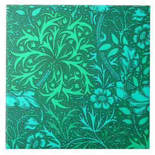 Azulejo De Cerâmica Alga de Nouveau da arte floral, turquesa e Aqua