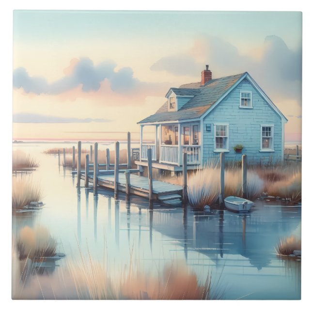 Azulejo De Cerâmica Algodão Costeiro em Marsh do Sunrise (Frente)