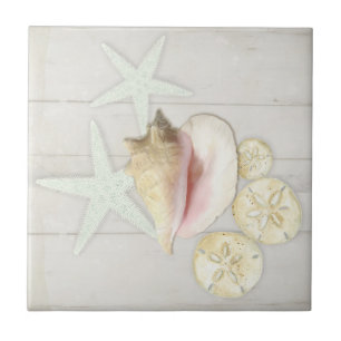Azulejo De Cerâmica Algodão da Praia Starfish Sandoz Conch Shell Wood