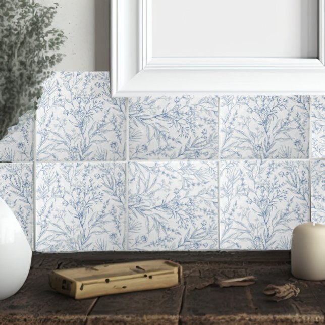 Azulejo De Cerâmica Algodão francês azul e branco Floral (Criador carregado)
