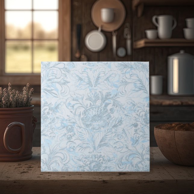 Azulejo De Cerâmica Algodão francês Dusty Blue Floral (Criador carregado)