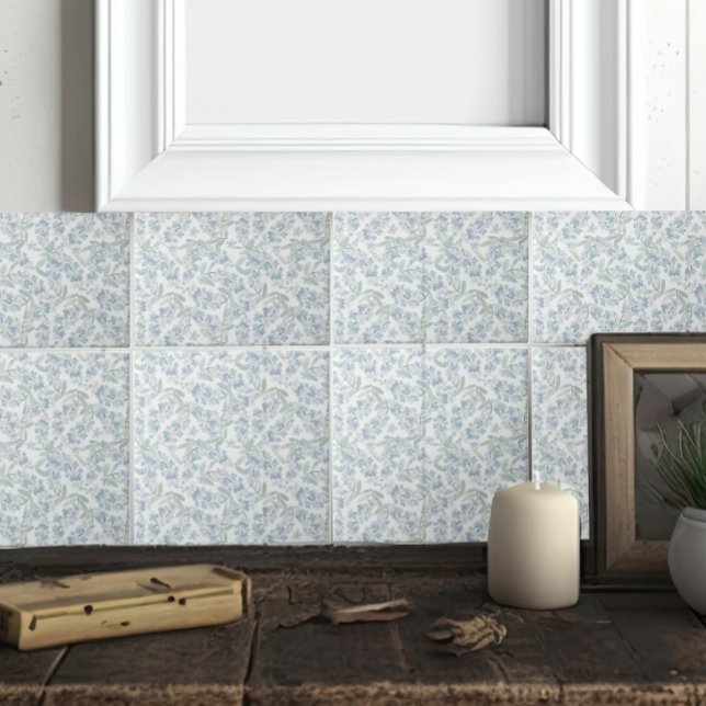 Azulejo De Cerâmica Algodão francês Sage Blue Floral verde (Criador carregado)