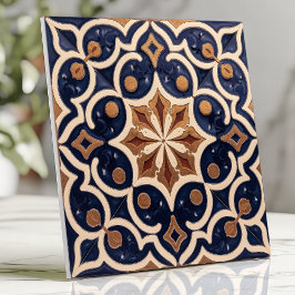 Azulejo De Cerâmica Alhambra Geométrico Mourisco Azul Naval Dourado