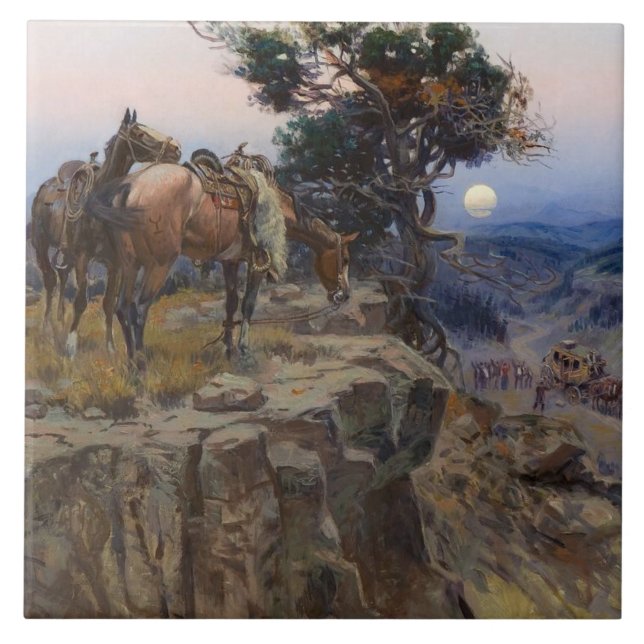 Azulejo De Cerâmica "Aliados inocentes" por Charles M Russell (Frente)