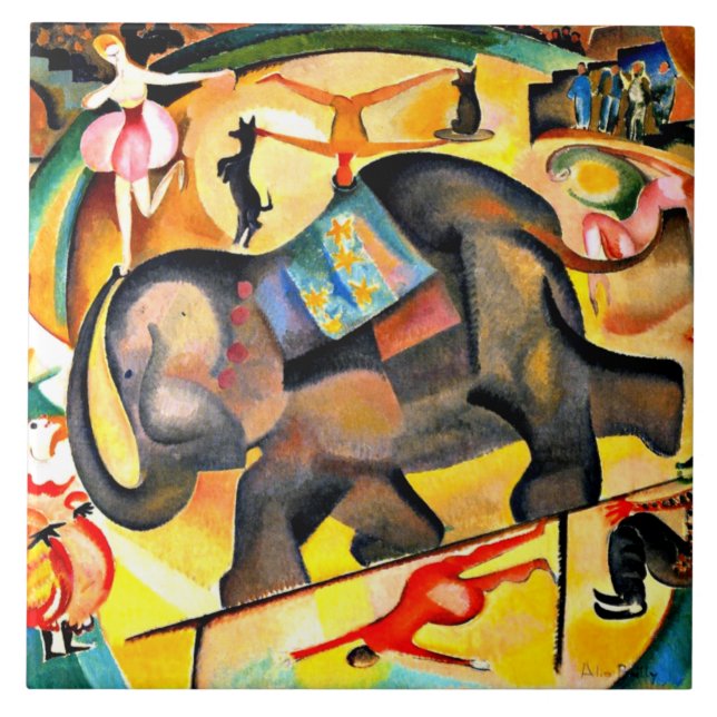 Azulejo De Cerâmica Alice Bailly - O Elefante, pintura de arte, (Frente)
