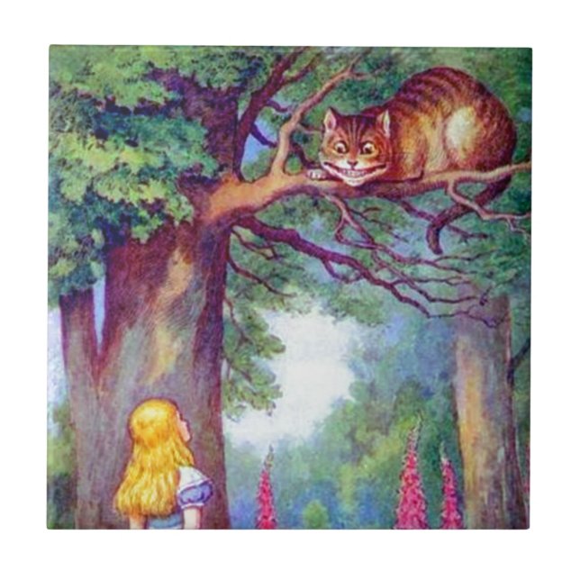 Azulejo De Cerâmica Alice e o gato de Cheshire (Frente)