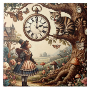 Azulejo De Cerâmica Alice & Gato de Cheshire: Fantasia Caprichosa do P