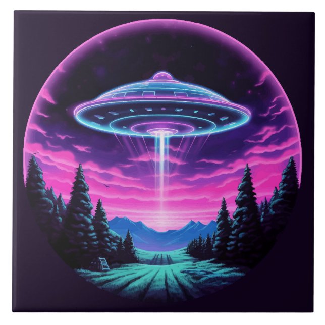 Azulejo De Cerâmica Alienígena Espacial Retrofuturista (Frente)