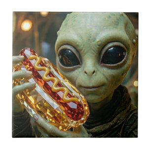 Azulejo De Cerâmica Alienígena Extraterrestre com Cachorro Quente Cris