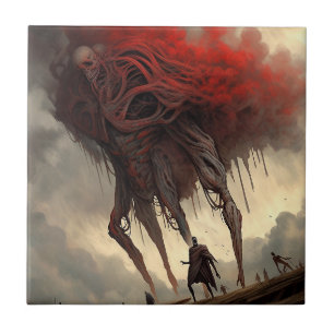 Azulejo De Cerâmica Alienígena Gigante Andando na Ciência Ficando Arte