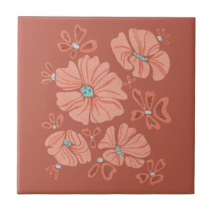 Azulejo De Cerâmica Alimentação do Abstrato de Hippie Vermelho