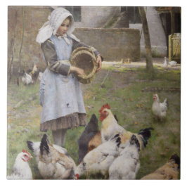 Azulejo De Cerâmica Alimentando os frangos (por Walter Frederick Osbor