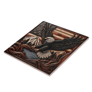 Azulejo De Cerâmica Alivio De Águia Com Fundo De Bandeira Americano