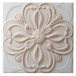 Azulejo De Cerâmica Alivio Faux Pastel Beige & White Decorative Flower