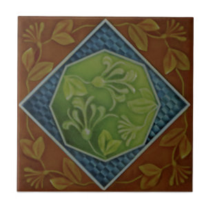 Azulejo De Cerâmica Alivio Majolica Honeysuckle Floral Repro Faux de 1