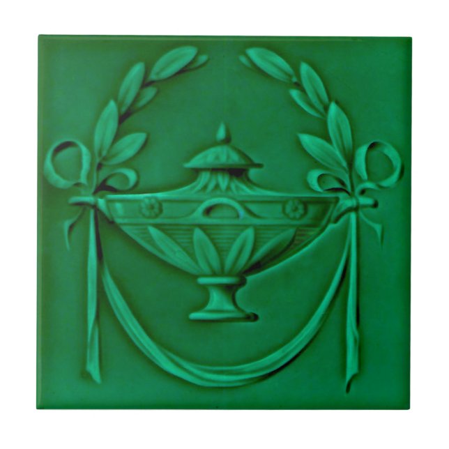 Azulejo De Cerâmica Alivio Neoclássica Green Urn Antique Repro Faux (Frente)