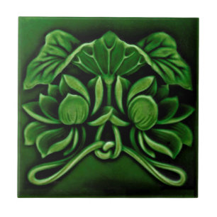 Azulejo De Cerâmica Alivio Nouveau Faux Floral Majolica Dk Verde