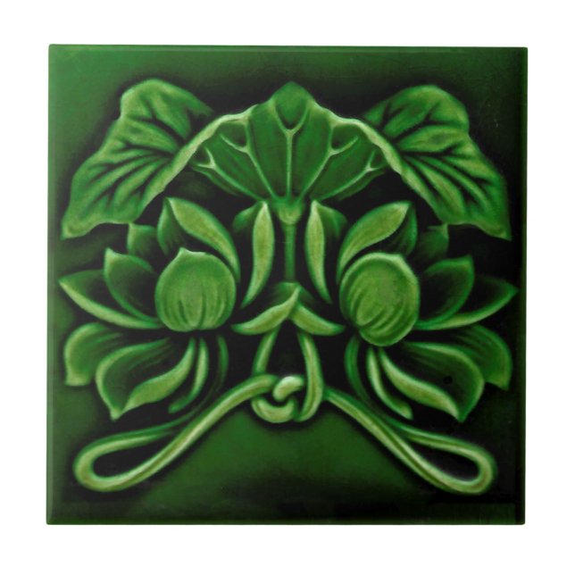 Azulejo De Cerâmica Alivio Nouveau Faux Floral Majolica Dk Verde (Frente)