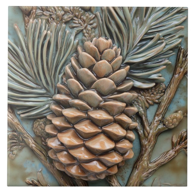 Azulejo De Cerâmica Alivio Pinecone & Foliage Faux (Frente)