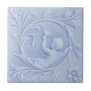 Azulejo De Cerâmica Alivio Repro 1880 Minton Faux Cherub Azul Claro