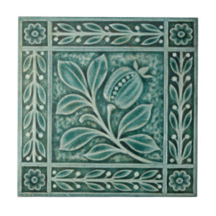 Azulejo De Cerâmica Alivio Repro c1900 Teal Majolica Faux Pomegranate