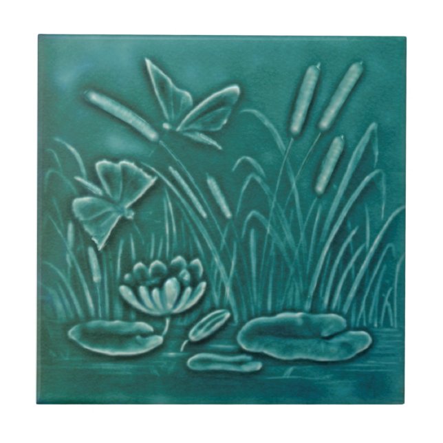 Azulejo De Cerâmica Alivio Repro Faux Moldou Borboleta Marsh Lily Pond (Frente)