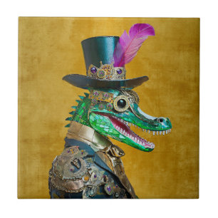 Azulejo De Cerâmica Alligator Animal do Partido Steampunk do Mardi Gra