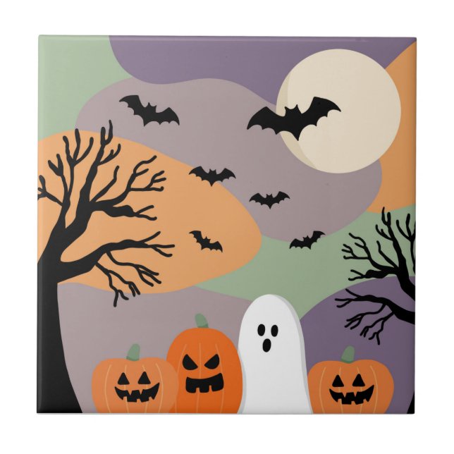 Azulejo De Cerâmica Almofada noite de halloween abóboras e fantasmas (Frente)