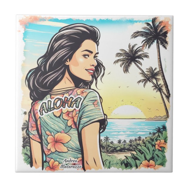 Azulejo De Cerâmica Aloha Girl (Frente)