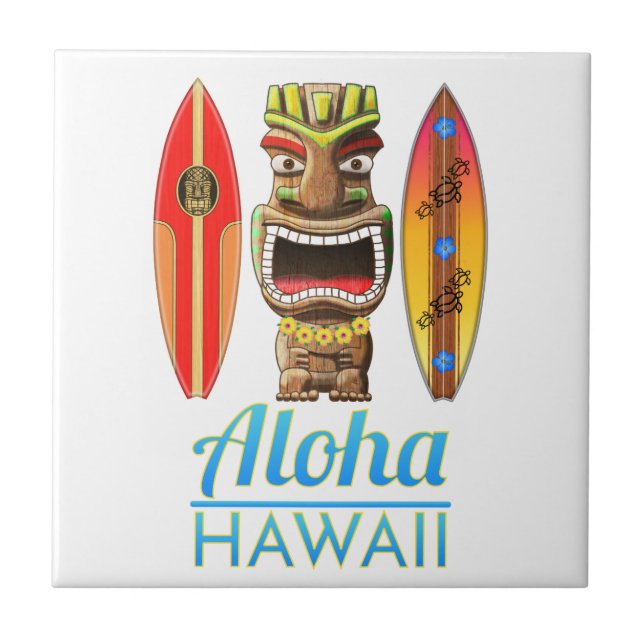 Azulejo De Cerâmica Aloha Hawaii Havaii Surfing Tiki (Frente)
