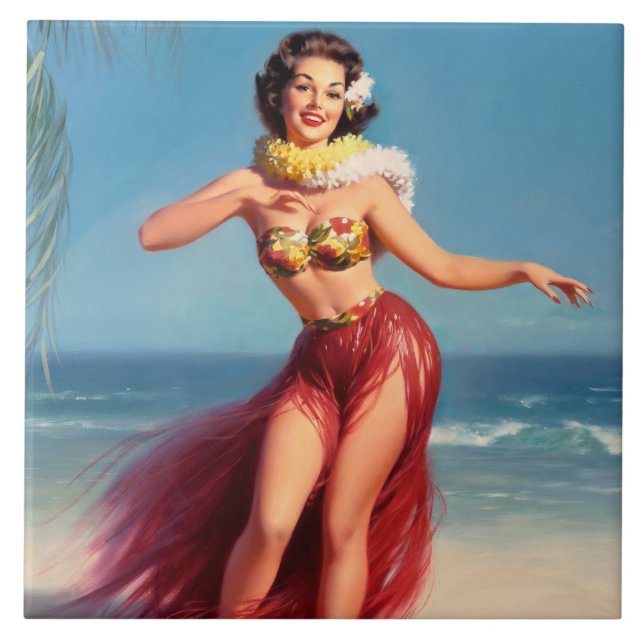 Azulejo De Cerâmica Aloha Pin Up (Frente)