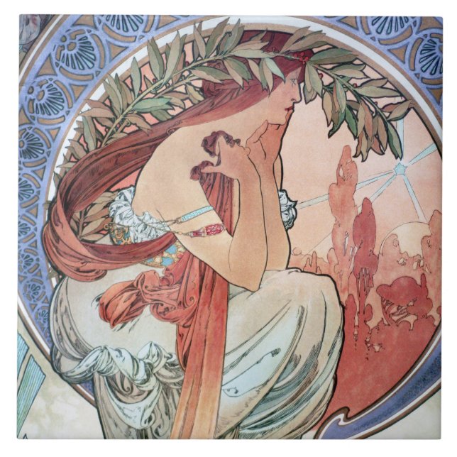 Azulejo De Cerâmica Alphonse Mucha (Frente)