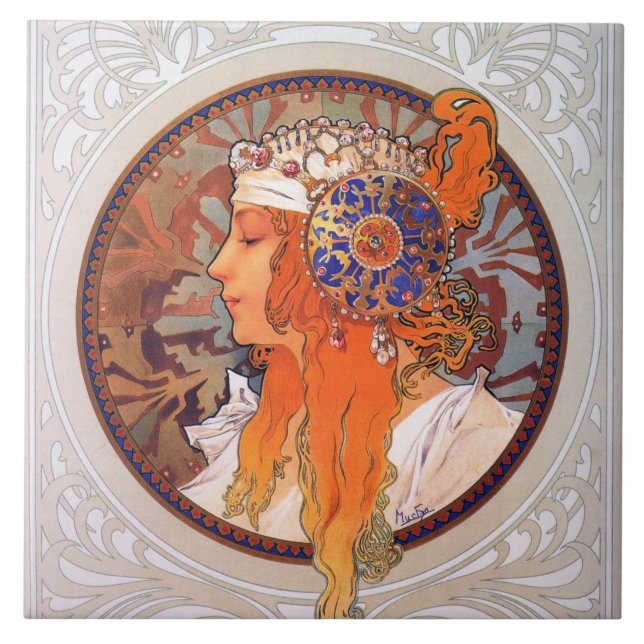 Azulejo De Cerâmica Alphonse Mucha (Frente)