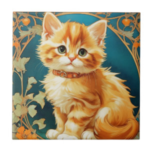 Azulejo De Cerâmica Alphonse Mucha Art Nouveau Cat