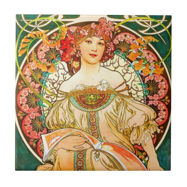Azulejo De Cerâmica Alphonse Mucha Art Nouveau Daydre (Frente)