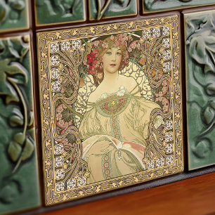 Azulejo De Cerâmica Alphonse Mucha Art Nouveau Vintage