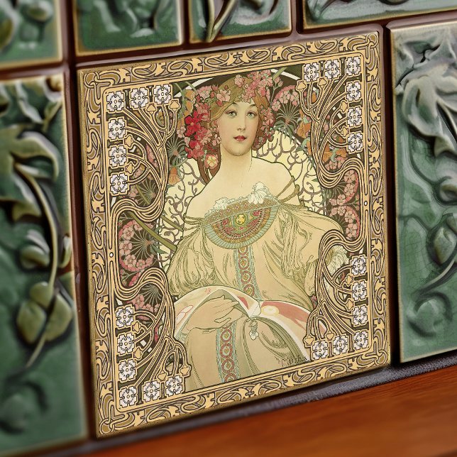 Azulejo De Cerâmica Alphonse Mucha Art Nouveau Vintage (Criador carregado)